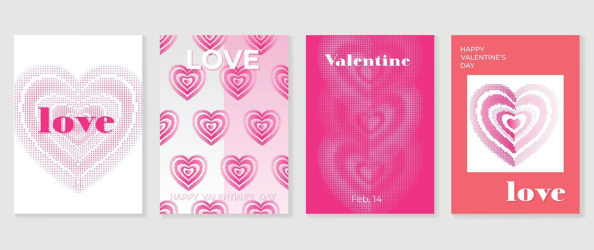 gelukkig Valentijnsdag dag liefde Hoes vector set. romantisch symbool behang van meetkundig vorm patroon, hart vormig icoon, halftoon. liefde illustratie voor groet kaart, web banier, pakket, omslag, kleding stof.