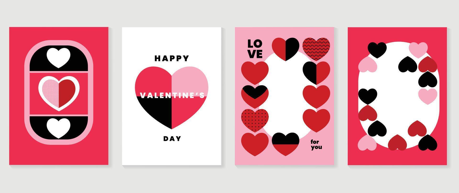gelukkig Valentijnsdag dag liefde Hoes vector set. romantisch symbool behang van meetkundig vorm patroon, hart vormig icoon. liefde illustratie voor groet kaart, web banier, pakket, omslag, kleding stof.