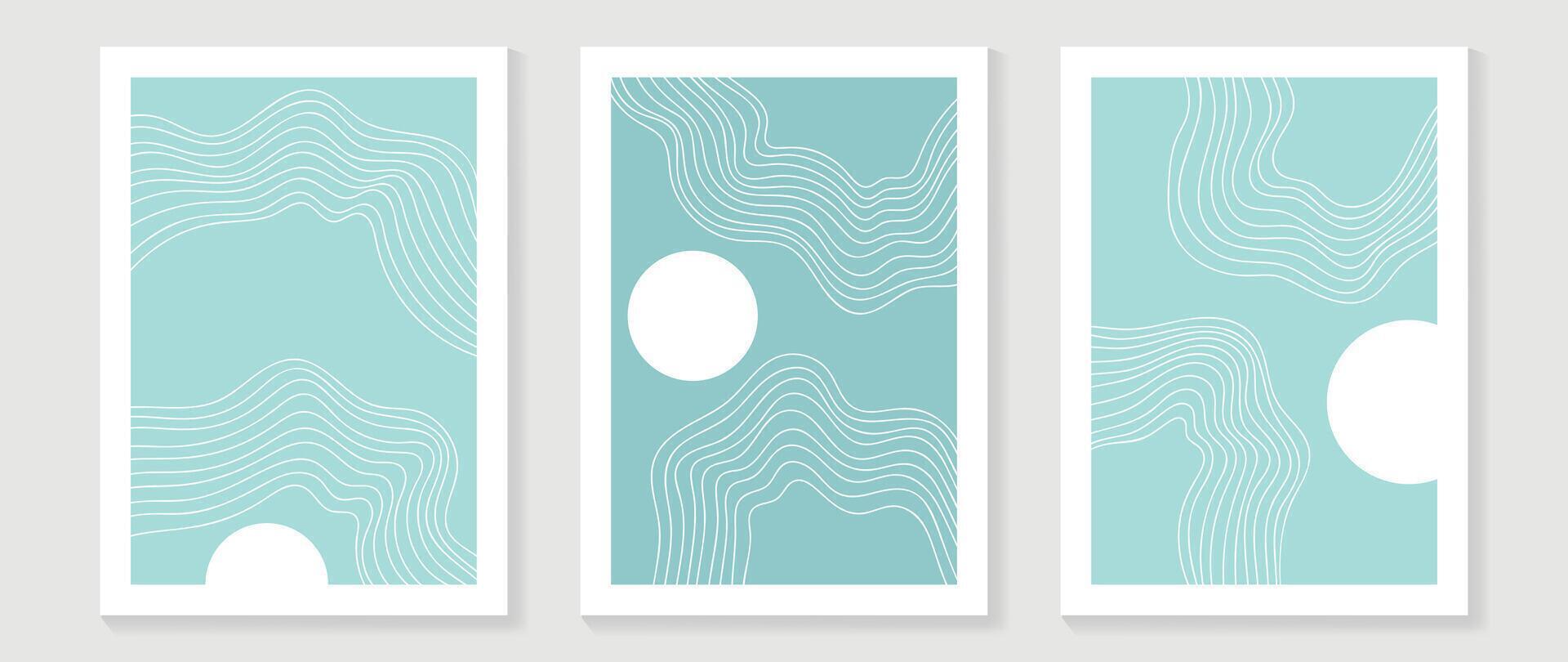 abstract lijn kunst achtergrond vector. minimalistische modern contour tekening met golvend, cirkel Aan blauw kleur. hedendaags kunst ontwerp illustratie voor behang, muur decor, kaart, poster, omslag, afdrukken. vector