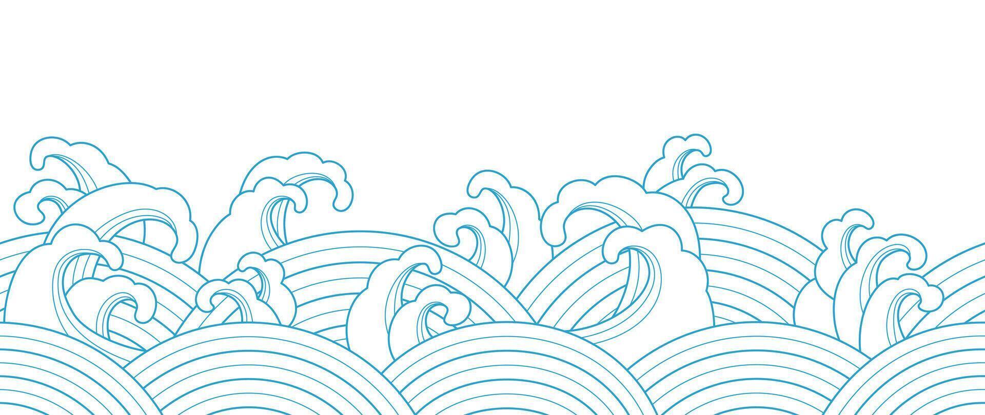 Japans zee Golf achtergrond vector. behang ontwerp met blauw en wit oceaan Golf patroon achtergrond. modern luxe oosters illustratie voor omslag, banier, website, decor, grens. vector