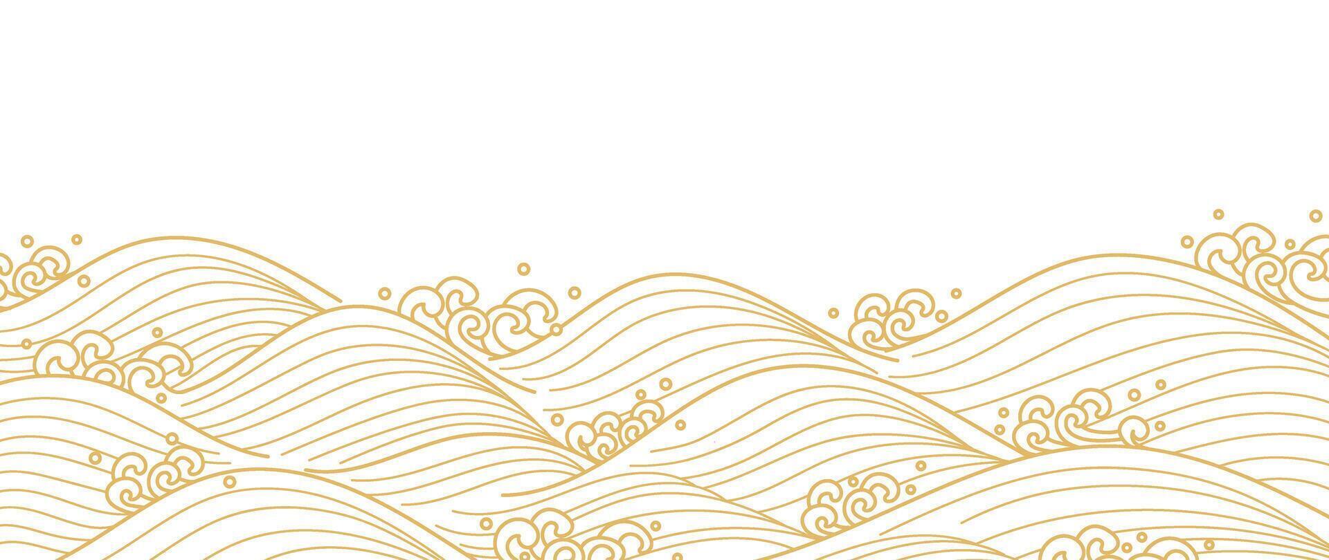 Japans zee Golf achtergrond vector. behang ontwerp met goud en wit oceaan Golf patroon achtergrond. modern luxe oosters illustratie voor omslag, banier, website, decor, grens. vector