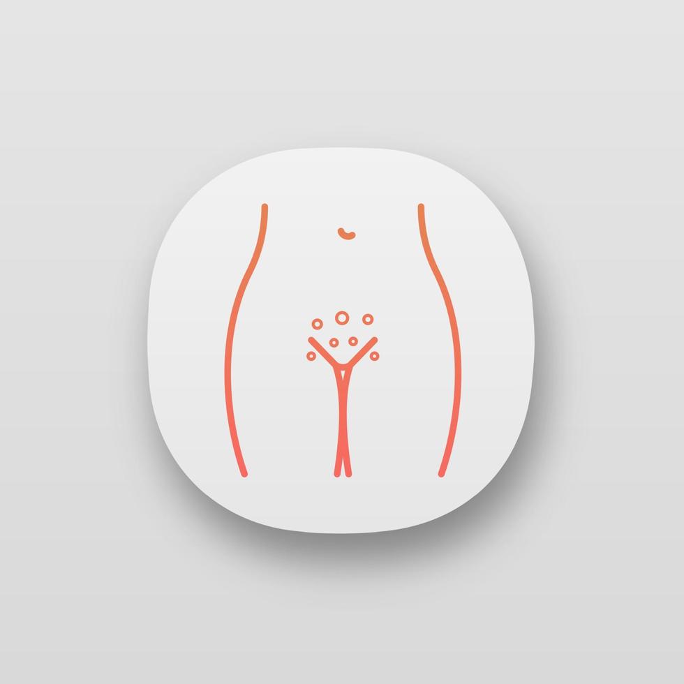 genitale uitslag app icoon. ui ux-interface. vaginale jeuk. geslachtsziekte symptoom. gynaecologische infectie. genitale dermatitis, zweren. bikinizone droge, gevoelige huid. vector geïsoleerde illustratie