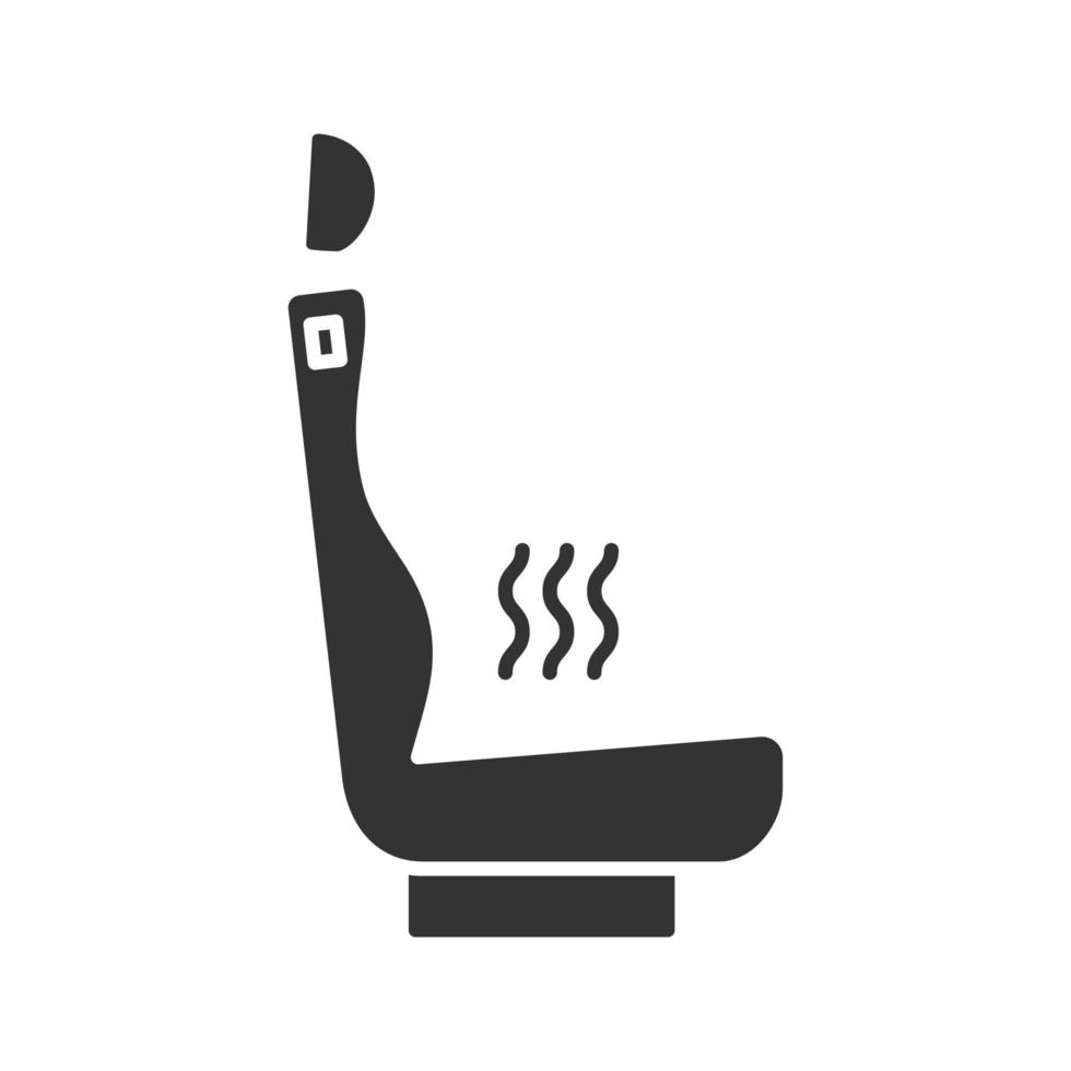 verwarmde autostoel glyph icoon. stoelverwarming. silhouet symbool. negatieve ruimte. vector geïsoleerde illustratie