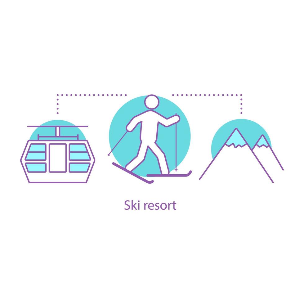 ski resort concept icoon. skiën idee dunne lijn illustratie. openluchtrecreatie. vakantieoord in de bergen. vector geïsoleerde overzichtstekening