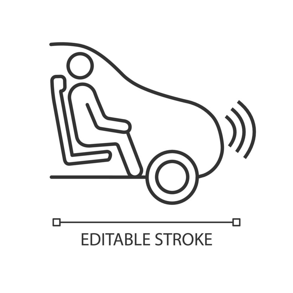 volledig autonoom lineair icoon. slimme auto met passagier. intelligente automaat. dunne lijn illustratie. zelfrijdende auto. voertuig zonder bestuurder. contour symbool. vector geïsoleerde tekening. bewerkbare streek