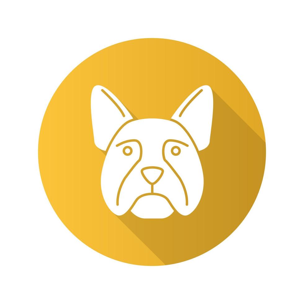 franse bulldog platte ontwerp lange schaduw glyph pictogram. fransje. nut hondenras. vector silhouet illustratie