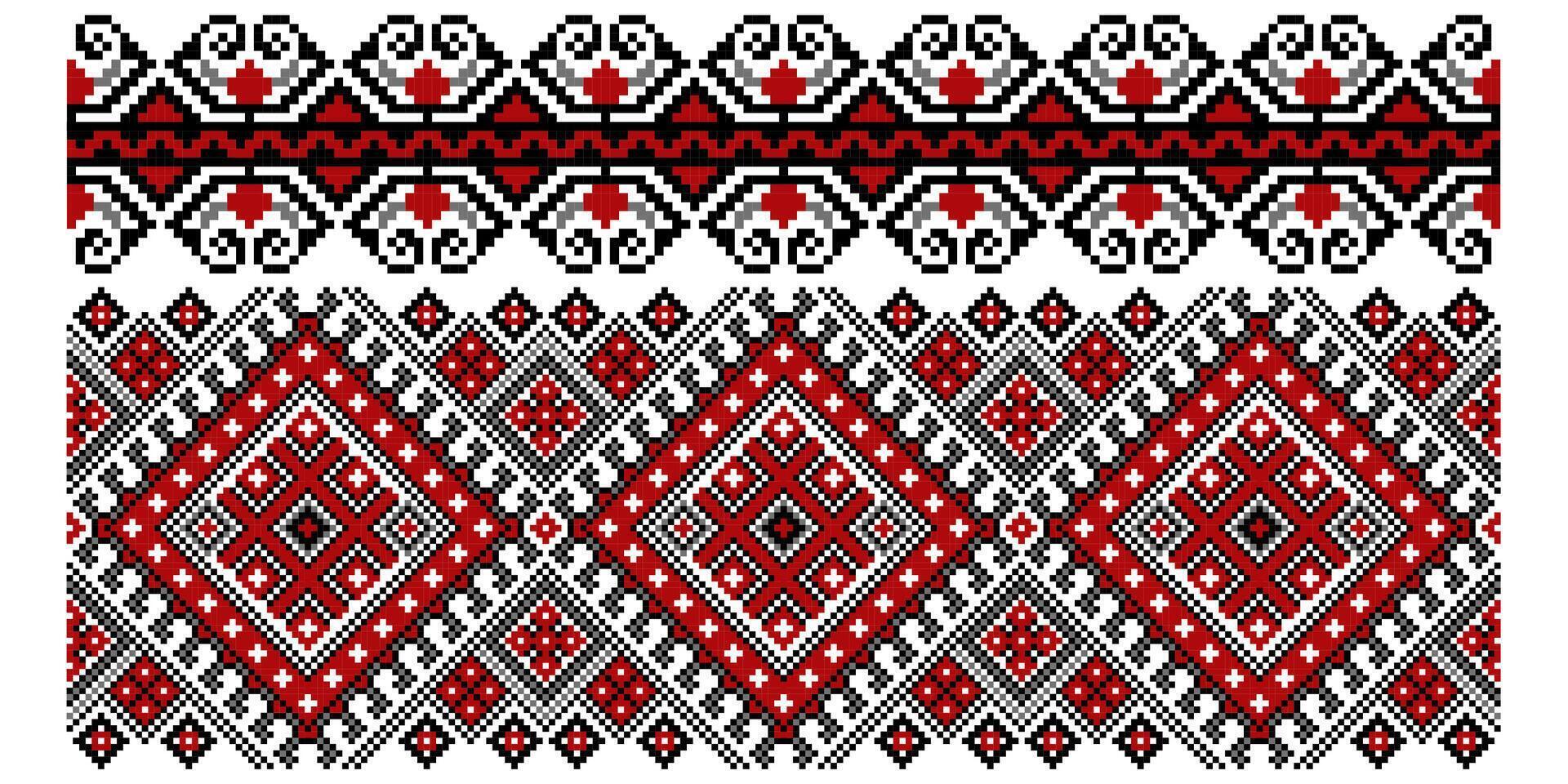 reeks van bewerkbare kleurrijk naadloos etnisch oekraïens traditioneel kruis steek patronen voor borduurwerk steek. bloemen en meetkundig ornamenten. vector illustratie