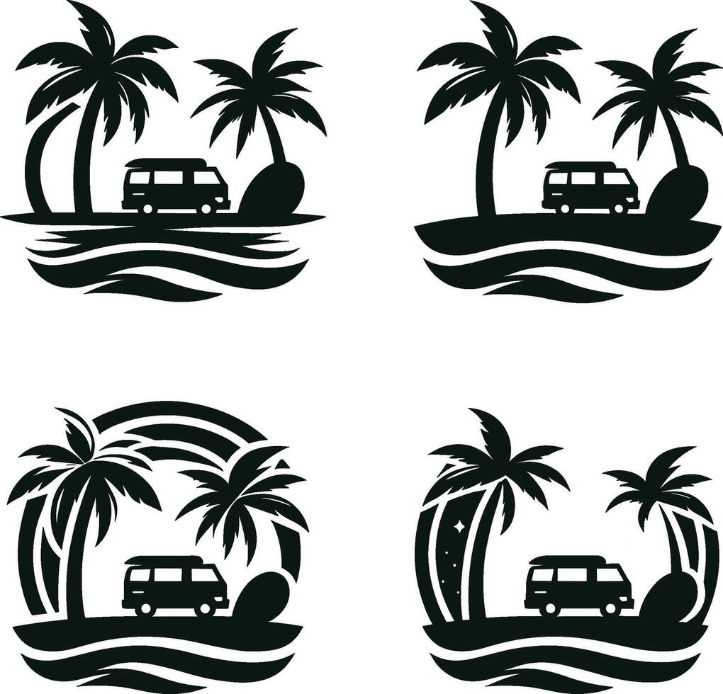 illustratie van een kokosnoot boom logo ontwerp voor een busje Aan de strand vector
