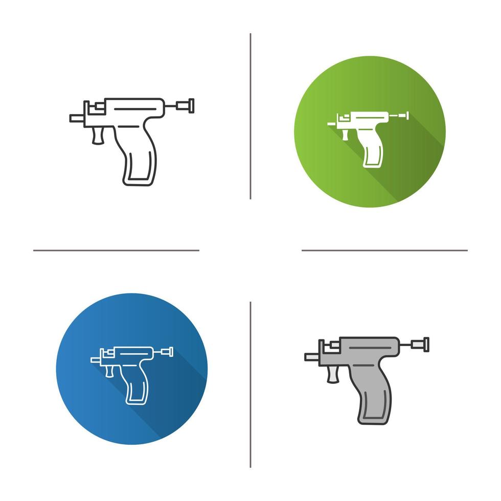 piercing pistool icoon. oor piercing instrument. plat ontwerp, lineaire en kleurstijlen. geïsoleerde vectorillustraties vector