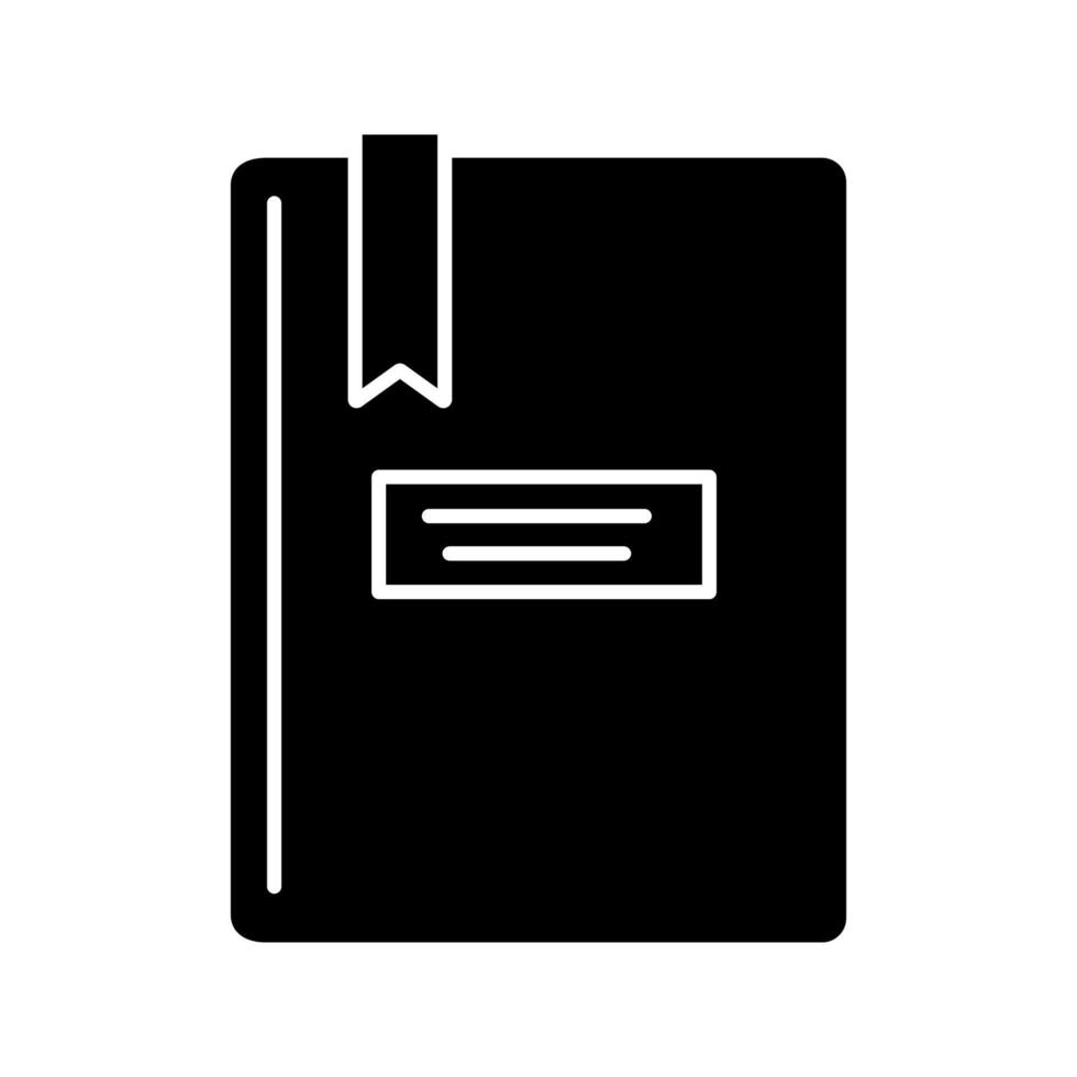 boek met glyph-bladwijzerpictogram. Notities nemen. kladblok. schrijfboek. silhouet symbool. negatieve ruimte. vector geïsoleerde illustratie