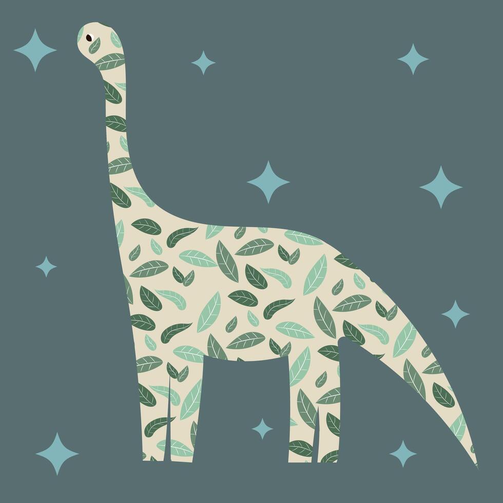 groen dinosaurus met bladeren. tekening abstract achtergrond vector