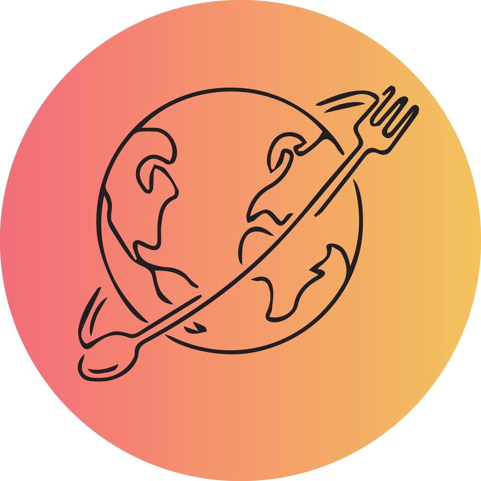 wereld Koken logo met lepel en zwart logo, wereld kaart, Purper en geel helling achtergrond, vector logo