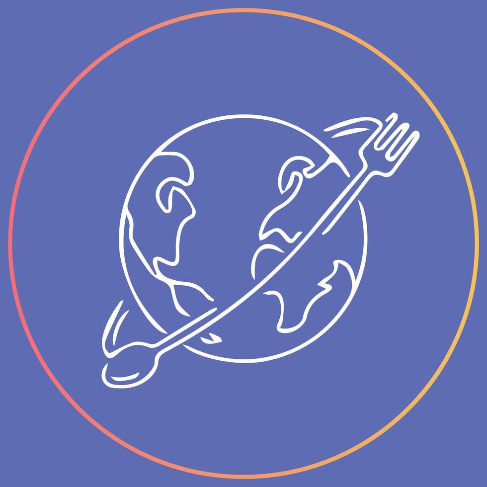 wereld Koken logo met lepel en vork, wereld kaart blauw achtergrond, vector logo