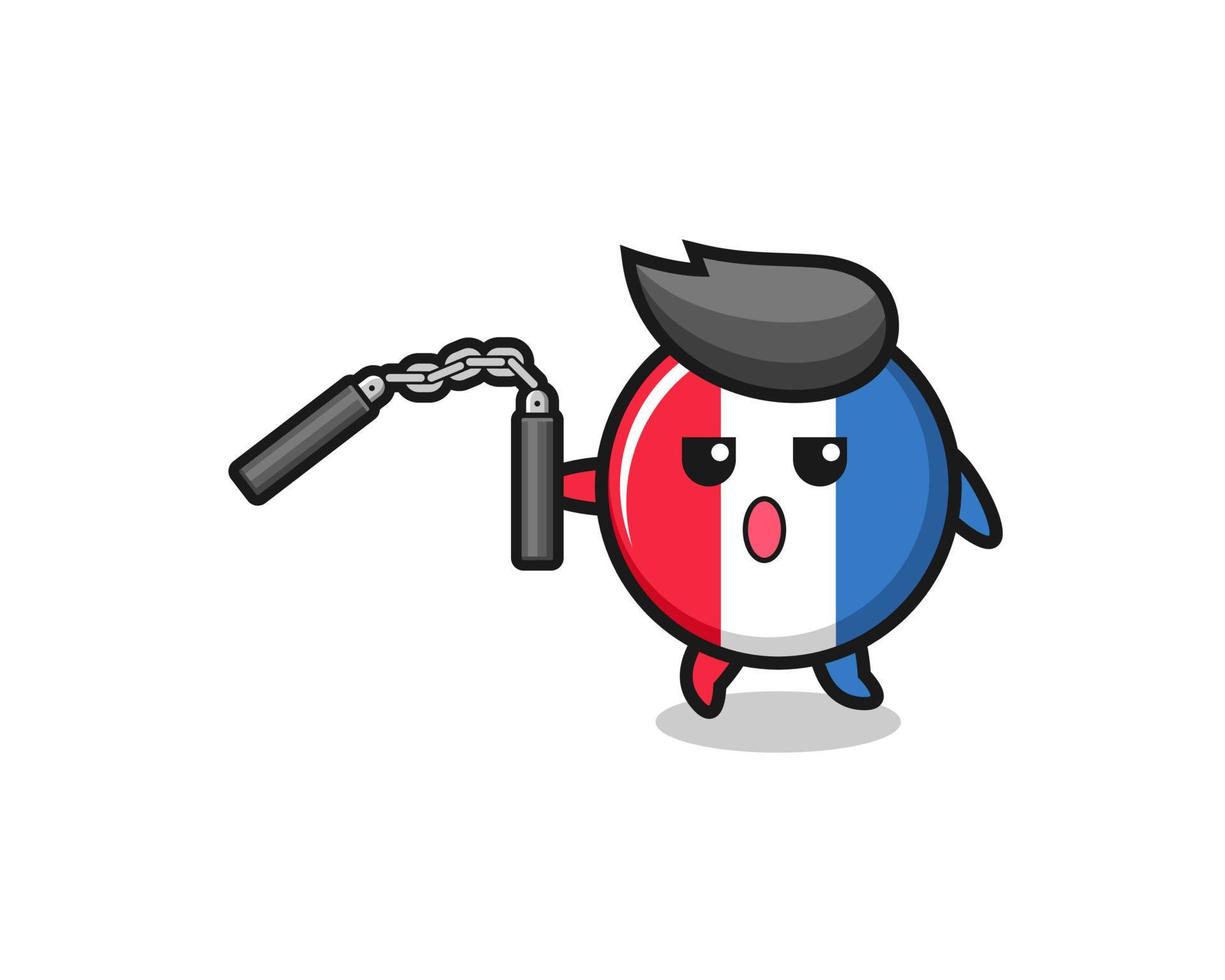 cartoon van de vlag van frankrijk met nunchaku vector