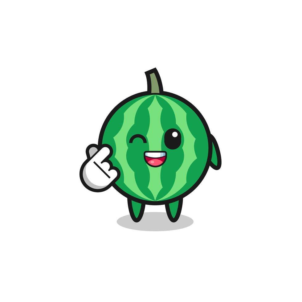 watermeloenkarakter dat koreaans vingerhart doet vector
