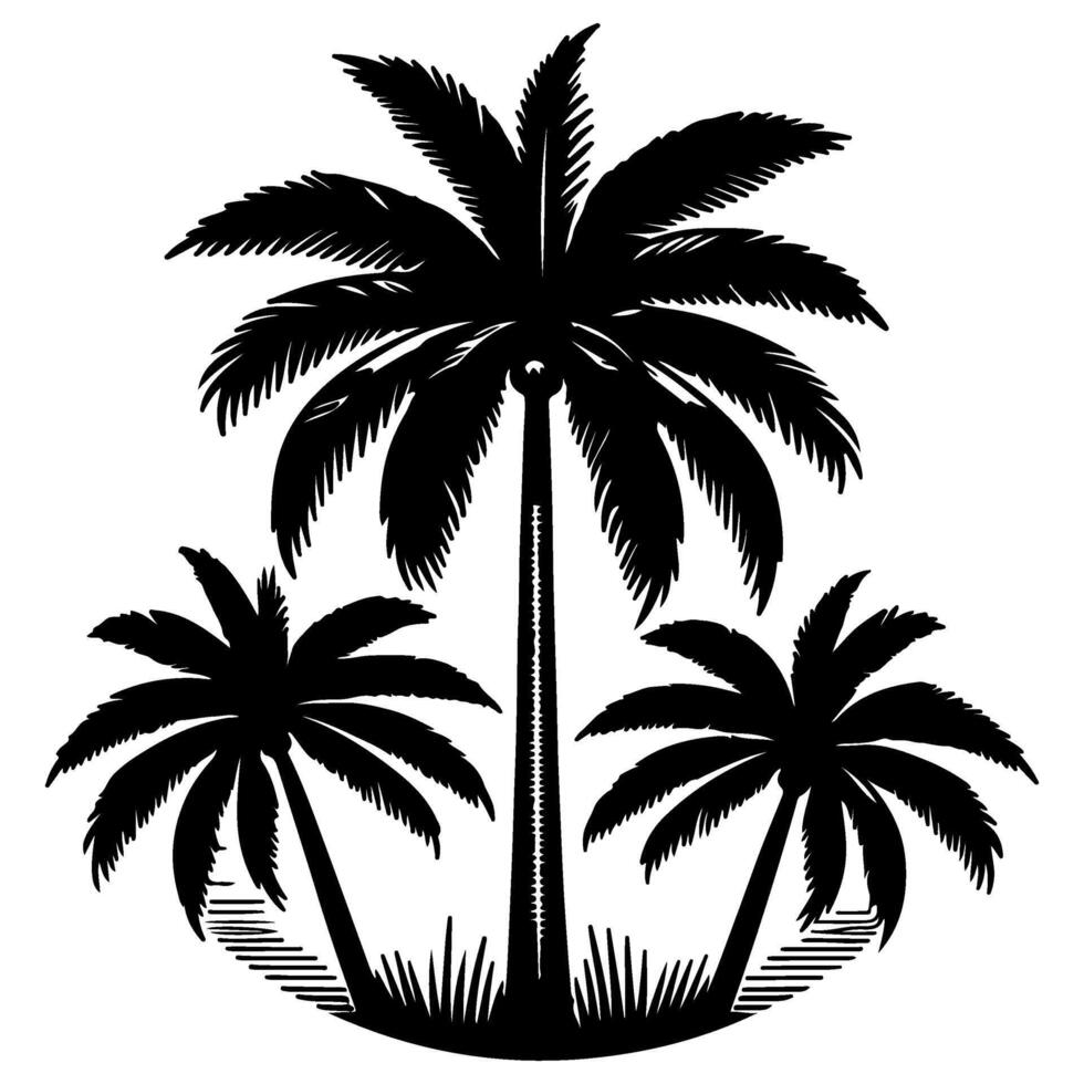 palm of kokosnoot tropisch boom silhouet, hand- tekening zwart lijn tekening schetsen stijl vector illustratie