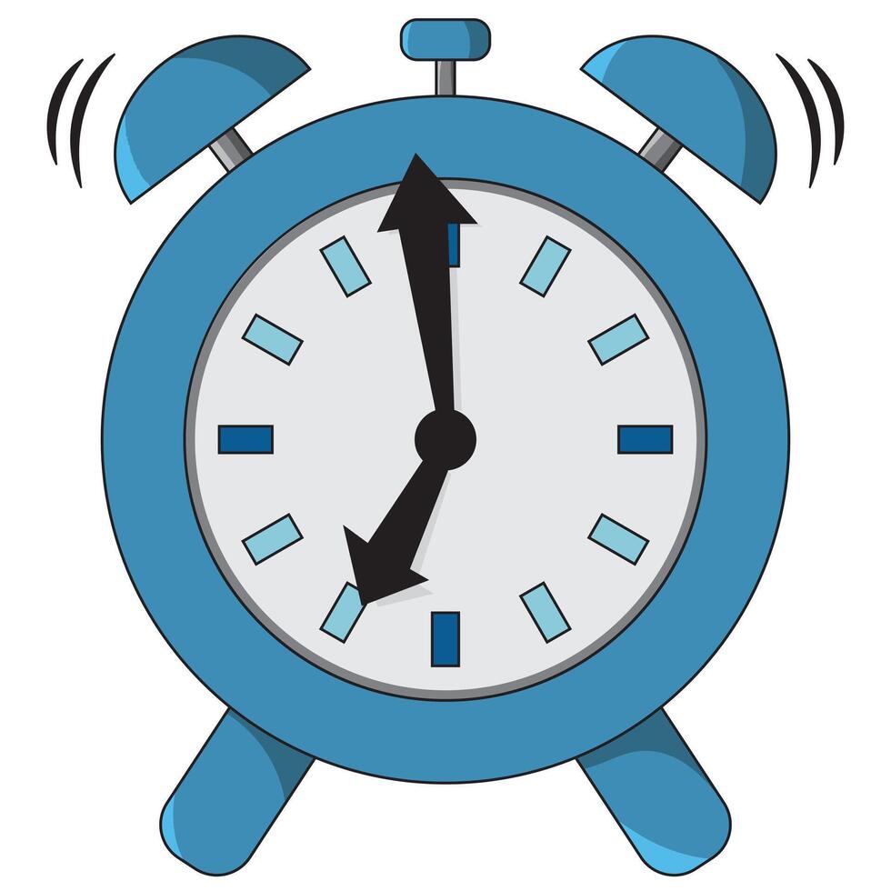 oud stijl blauw retro analoog alarm klok met beweging lijnen suggereren beweging van klok. wakker worden omhoog concept vector