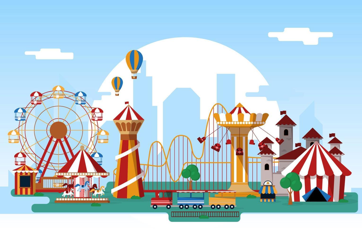 zon pretpark kermis carnaval platte vectorillustratie vector