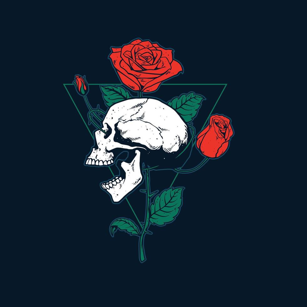 schedel en roos bloem artwork vector