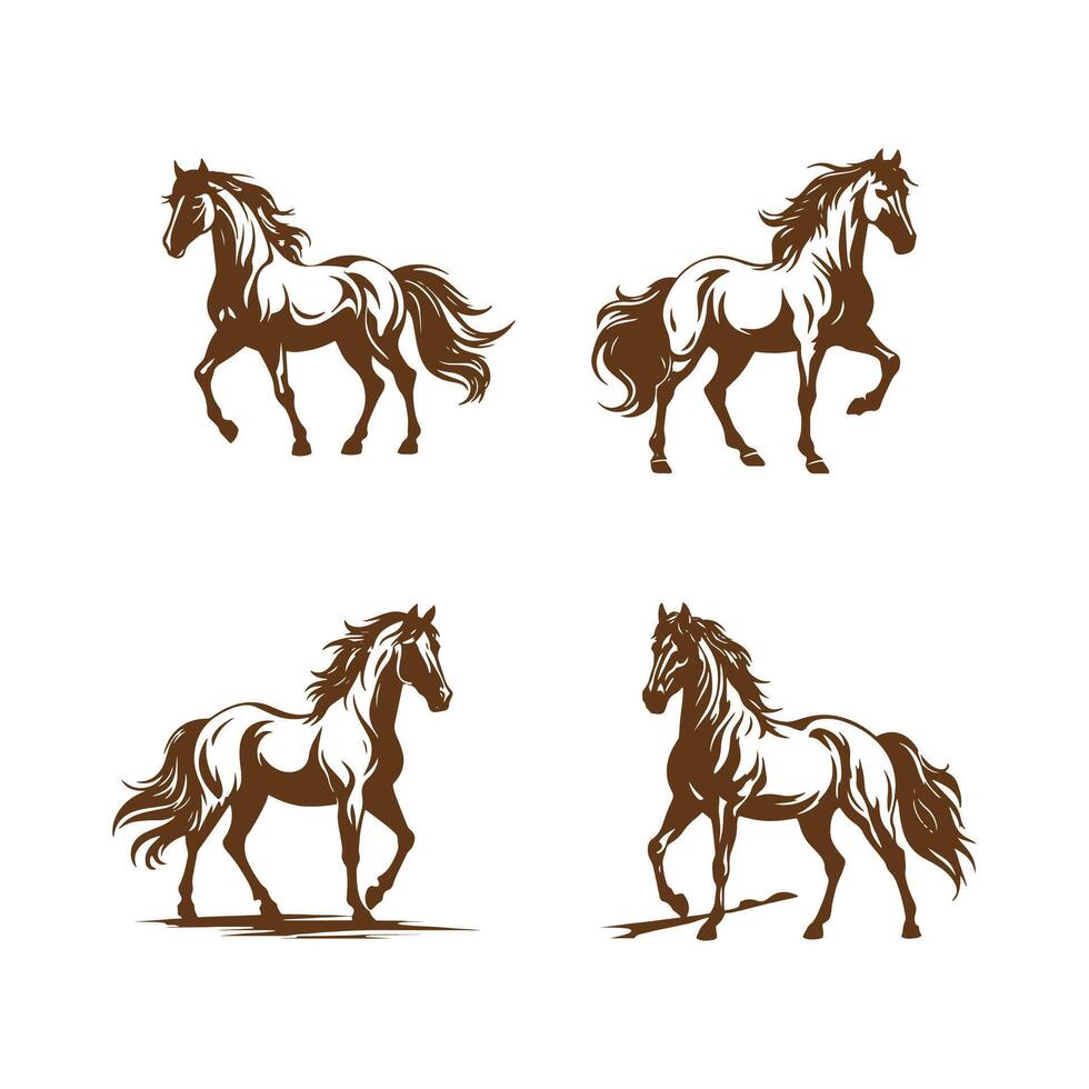 hengst paard pictogrammen reeks geïsoleerd Aan wit achtergrond en vector illustratie silhouet