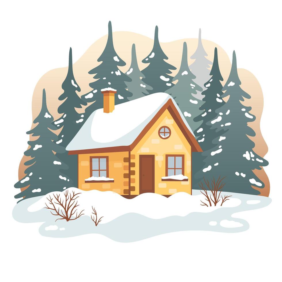 mooi winter landschap. een huis in de wildernis. vector, vlak stijl. vector