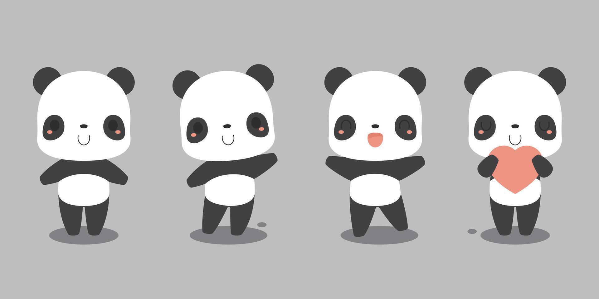 reeks van schattig reusachtig panda beer tekenfilm karakters. vlak vector illustratie.