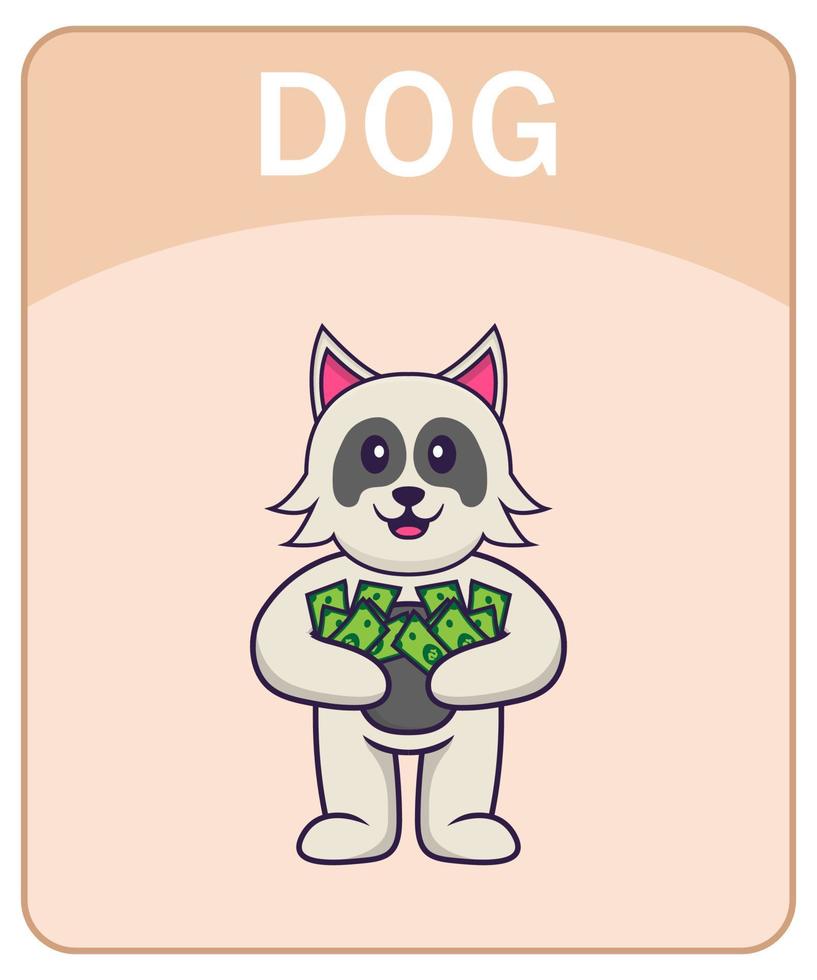 alfabet flashcard met schattige hond stripfiguur. vector