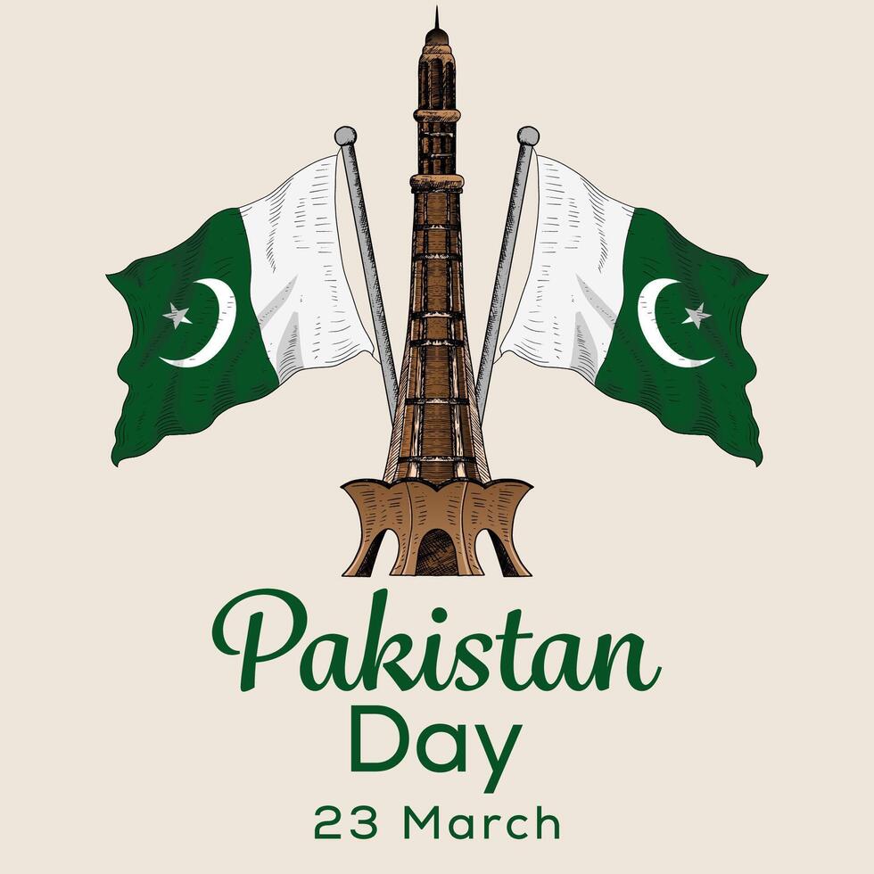 Pakistan dag illustratie in hand- getrokken stijl ontwerp vector