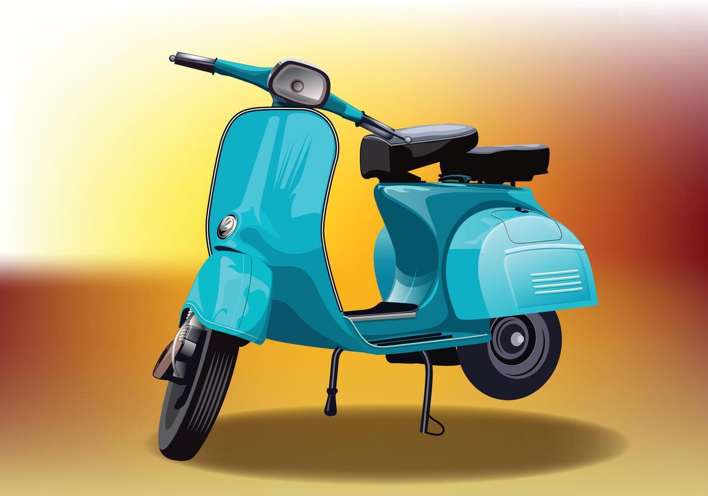 scooter motorfiets jaren 70 klassiek wijnoogst oud vector illustratie met geel helling Bij de achtergrond.