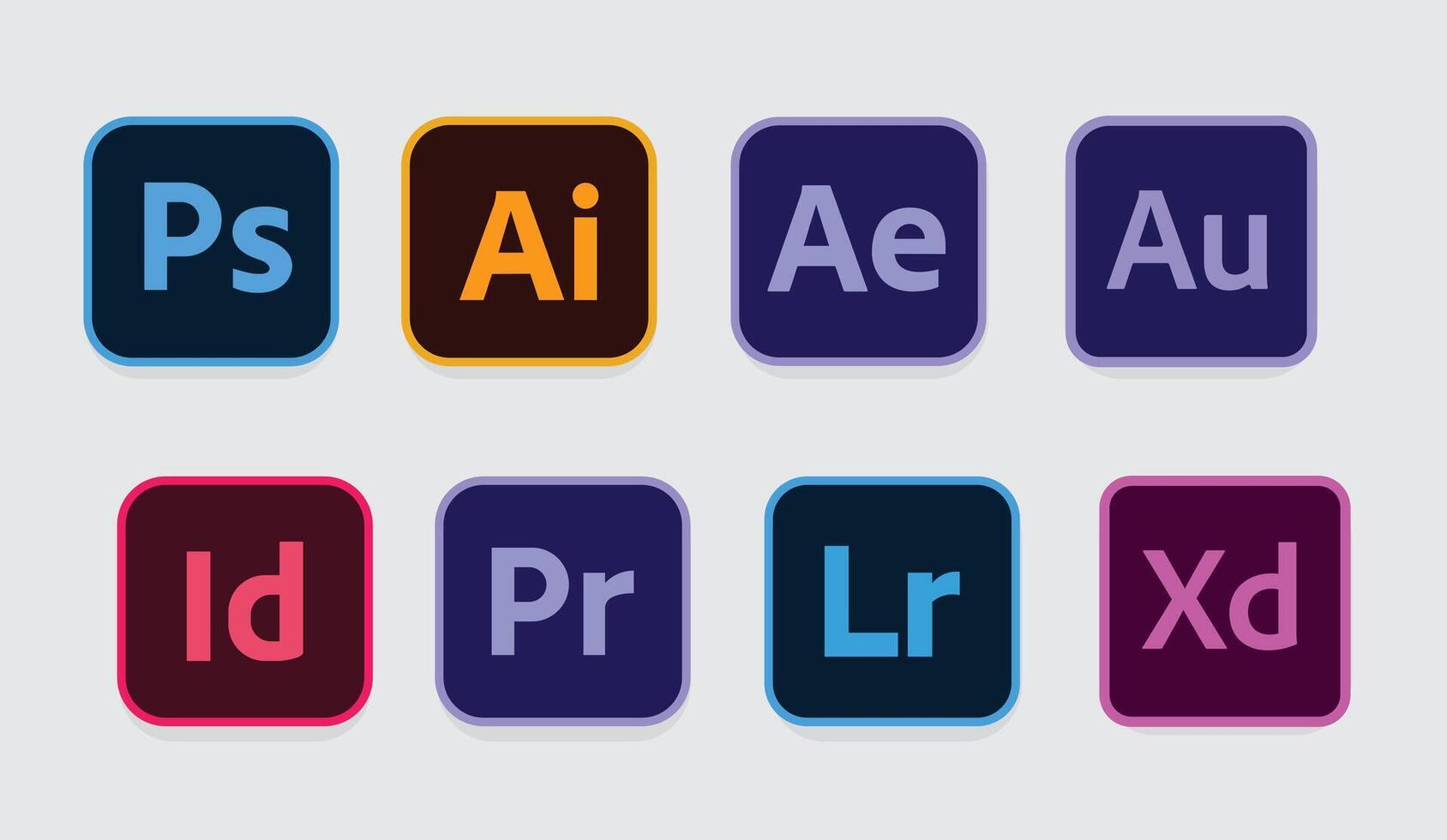 Adobe allemaal pictogrammen, vector logo's, Adobe pictogrammen, abstract vector kunst