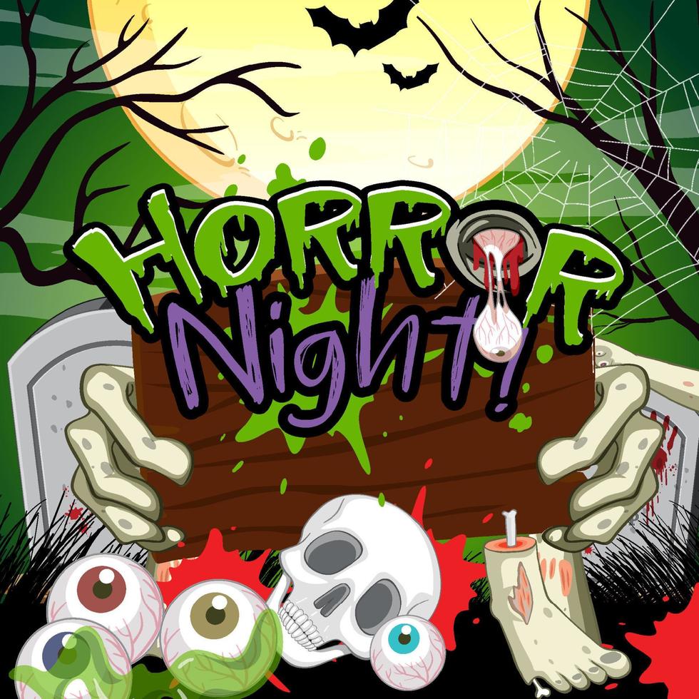 halloween poster met horror nacht woord logo vector