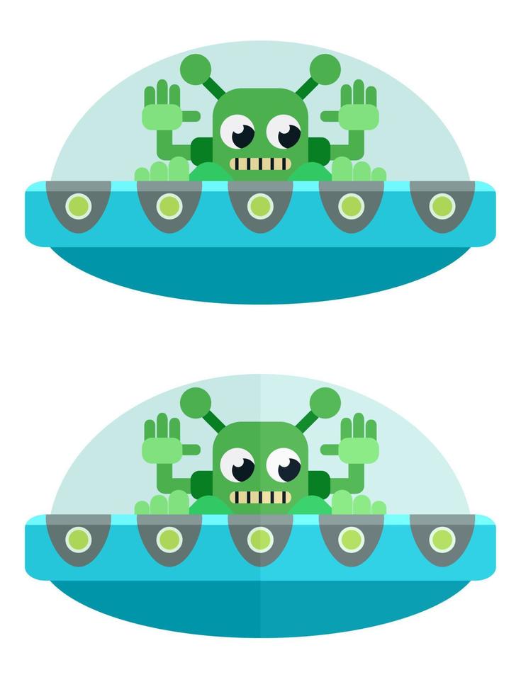 platte groene aliens op een vliegende schotel vector