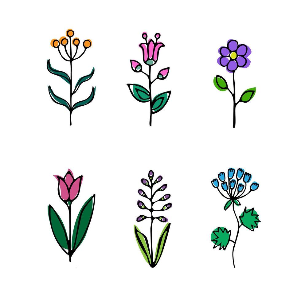 vector kleur illustratie, reeks van bloemen Aan een wit achtergrond.