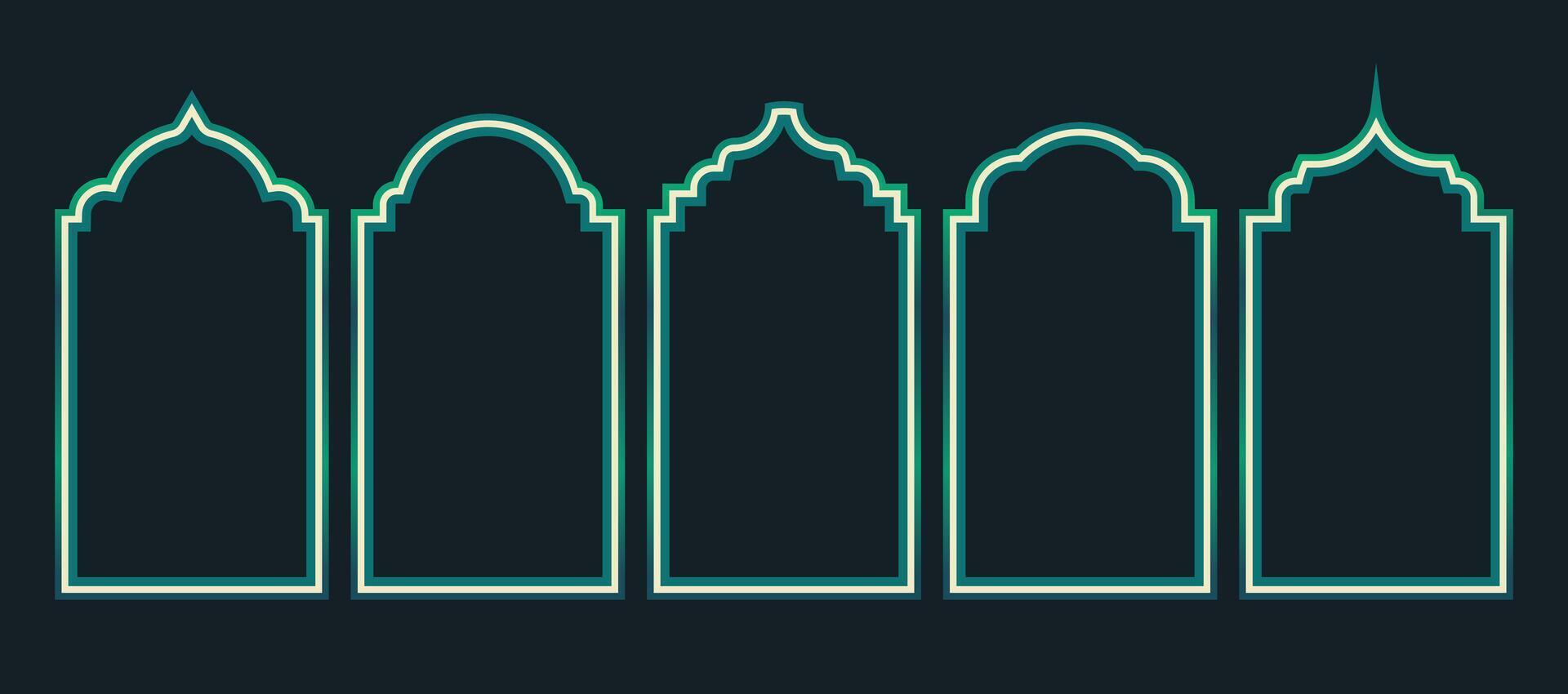 Islamitisch deur venster kader. vector ontwerp elementen van Ramadan kareem en eid mubarak groet