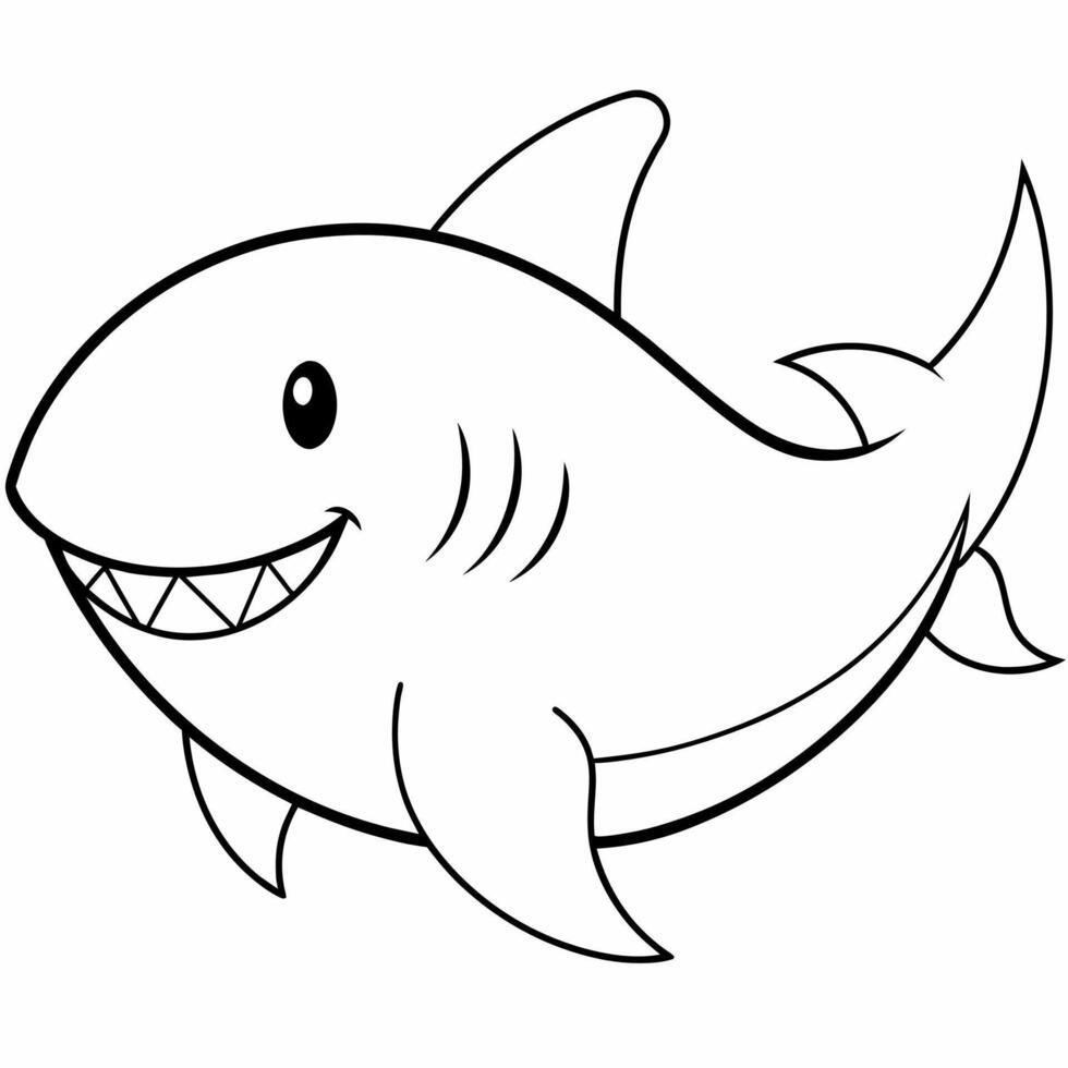 kleur boek bladzijde van een zwart en wit lijn kunst illustratie van een tekenfilm haai. vector