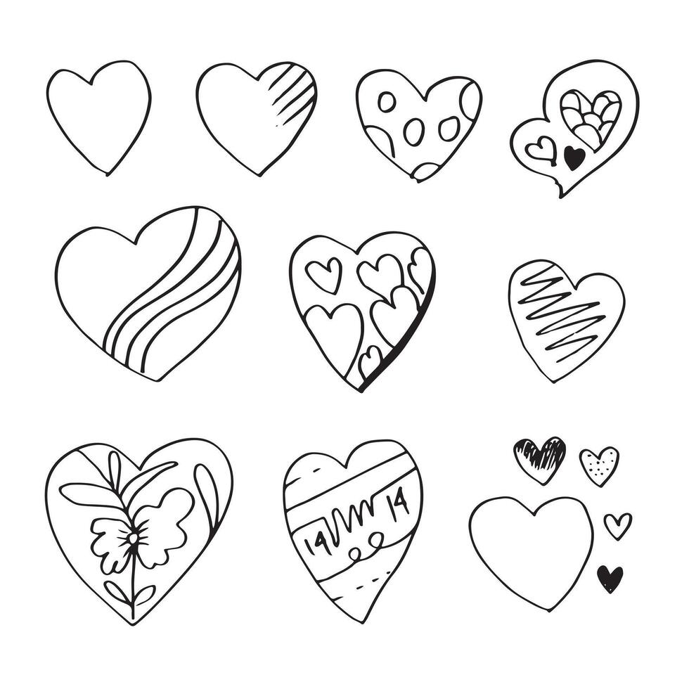 doodle harten, hand getrokken liefde hart collection.vector afbeelding. vector