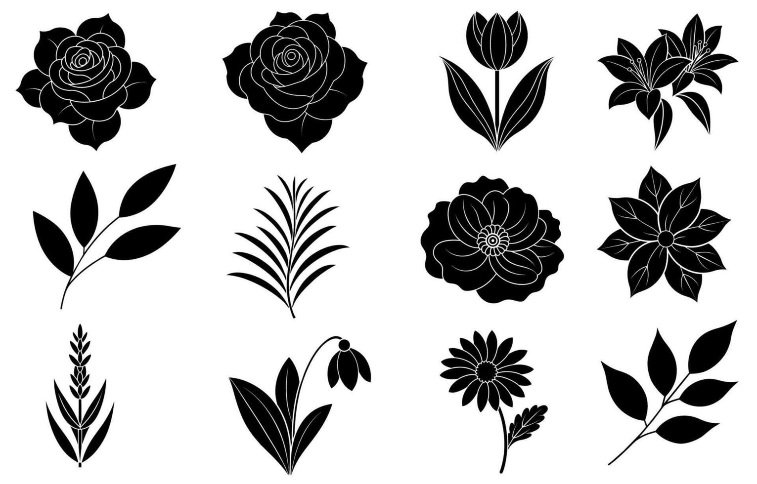 verzameling van silhouet bloem en blad elementen vector