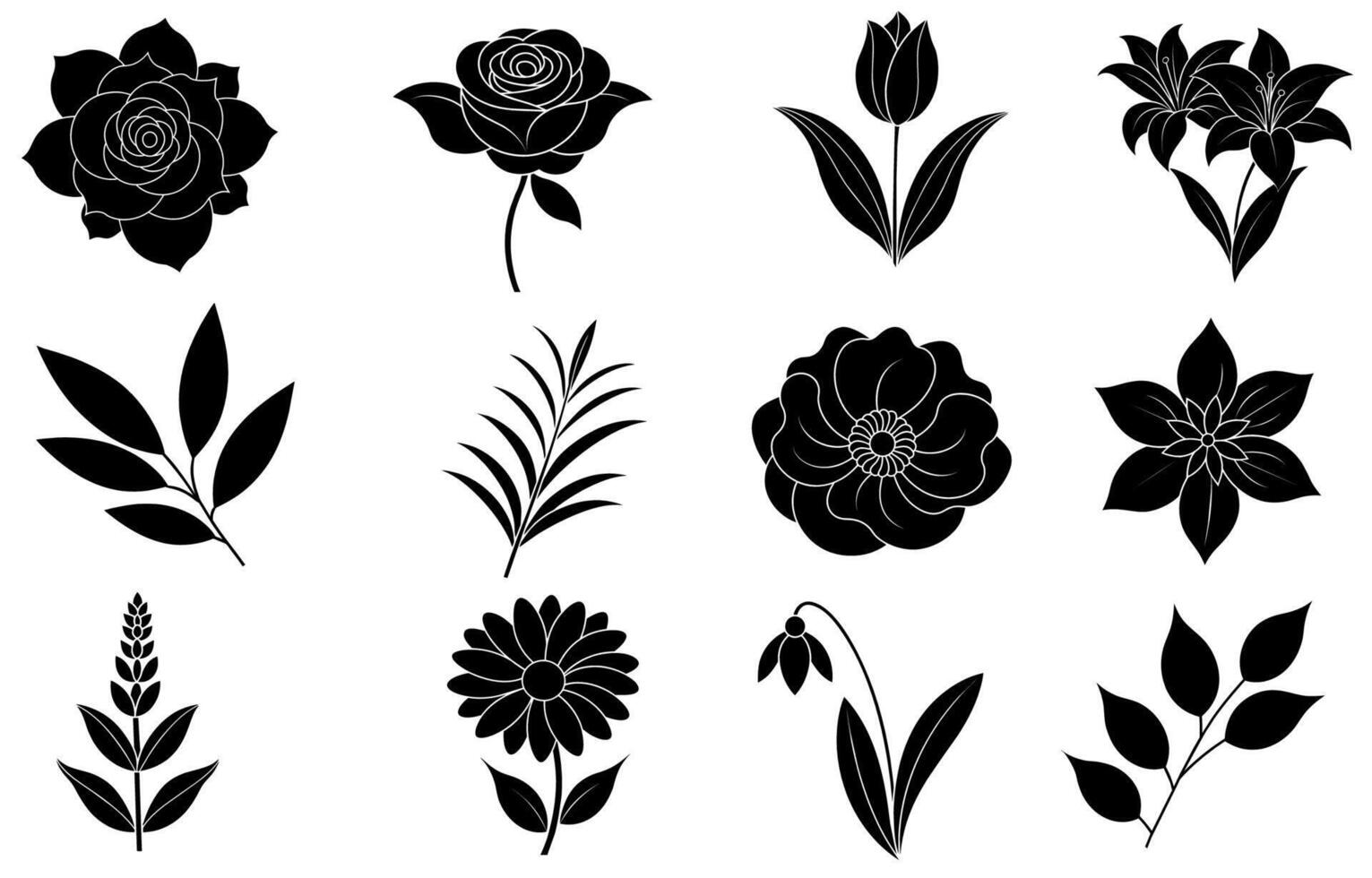 verzameling van silhouet bloem en blad elementen vector