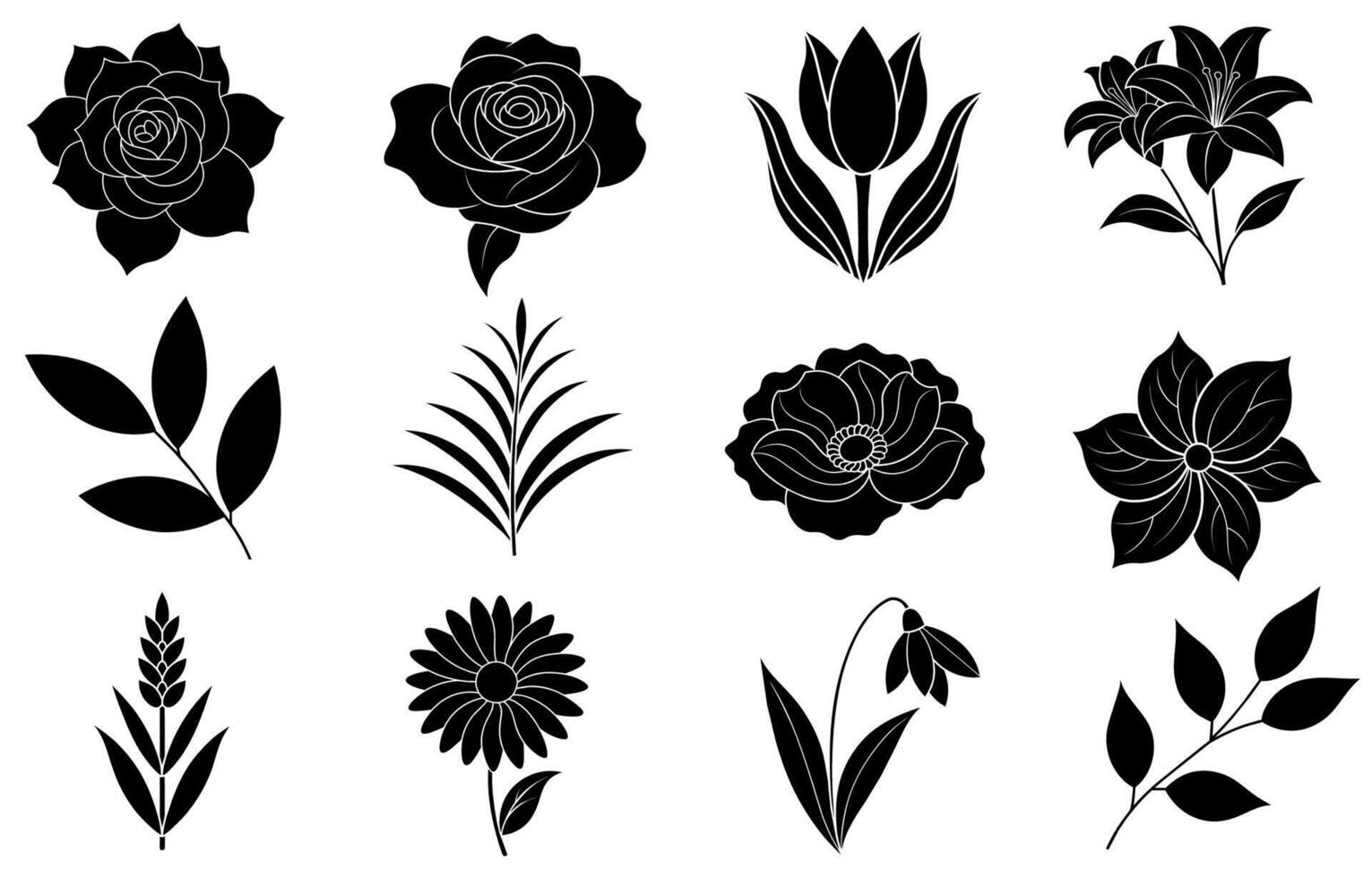 verzameling van silhouet bloem en blad elementen vector