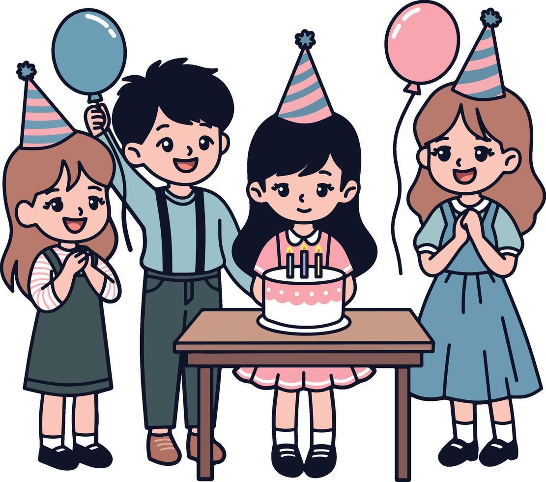 weinig kind verjaardag tekenfilm vector