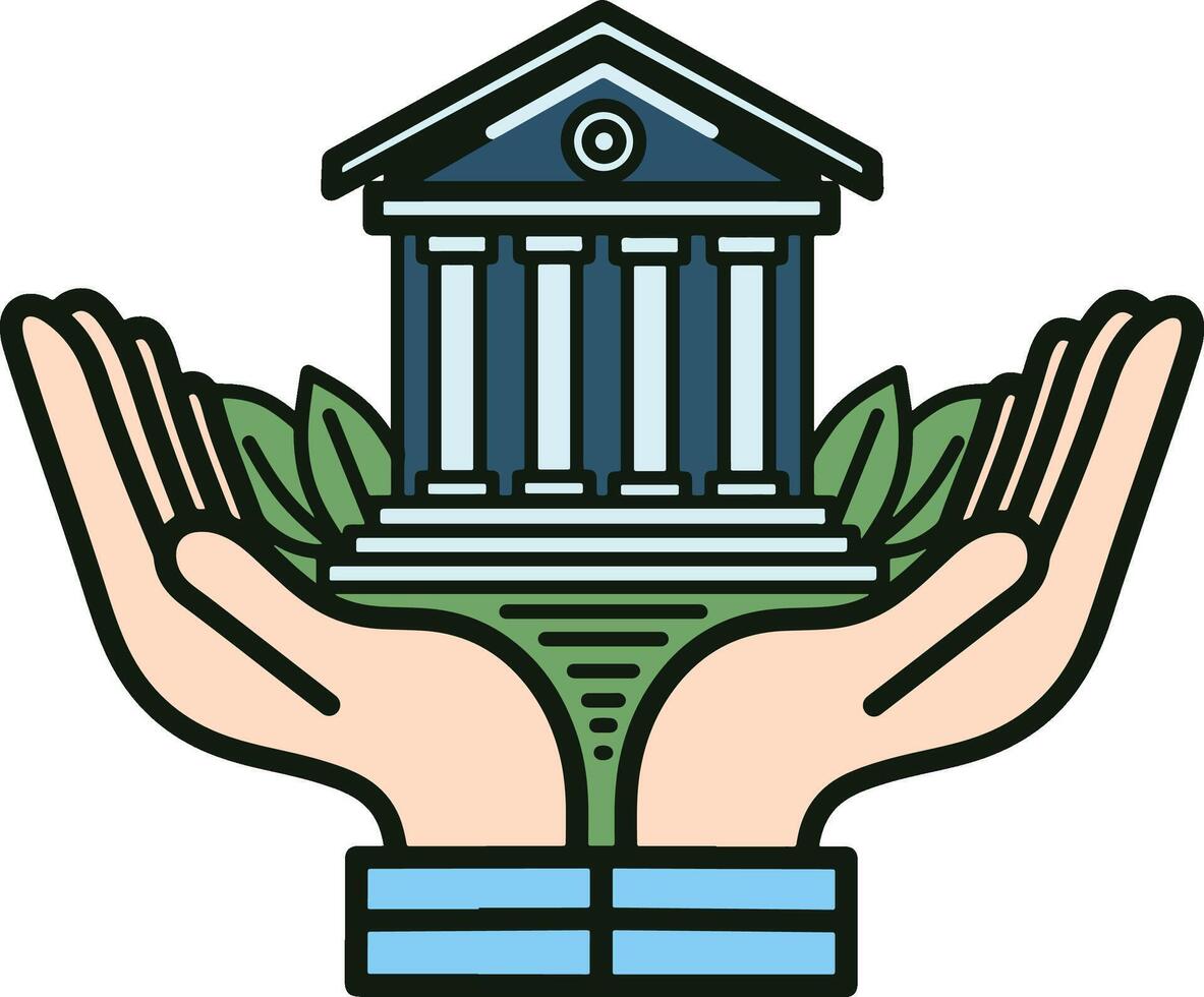 hand- met bank gebouw vector