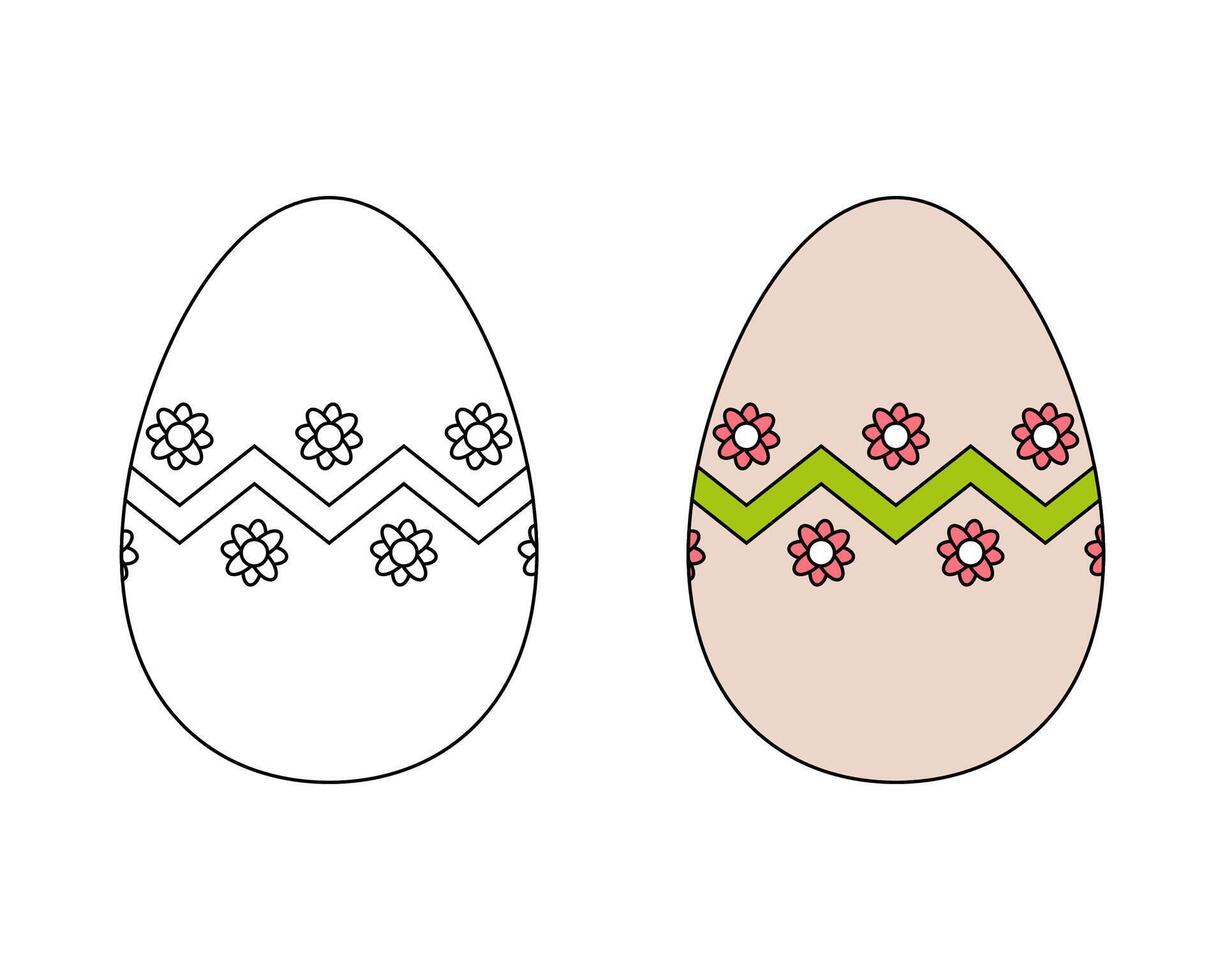 een reeks van twee Pasen eieren. gekleurde zwart en wit Pasen eieren. kleur boek. contour tekening vector