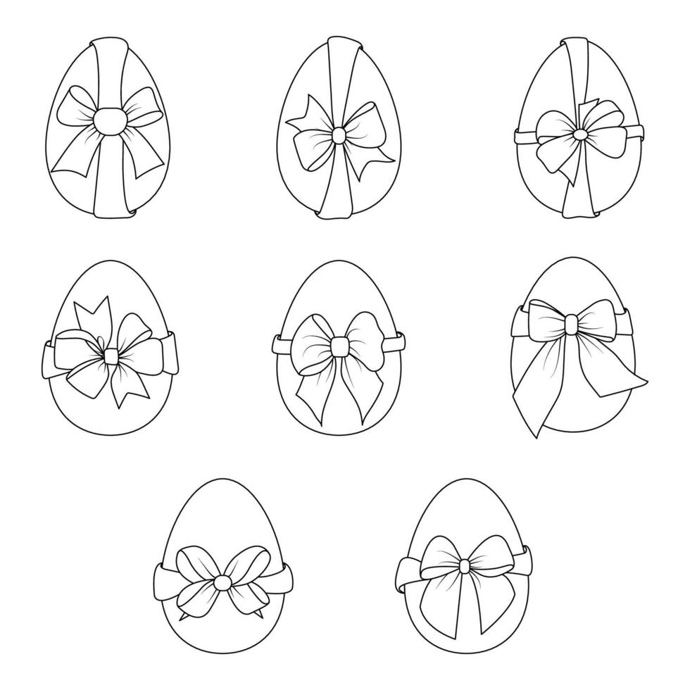 reeks van Pasen eieren met een strik.kleuring.zwart en wit afbeelding.de glorieus feest van pasen.vector illustratie. vector