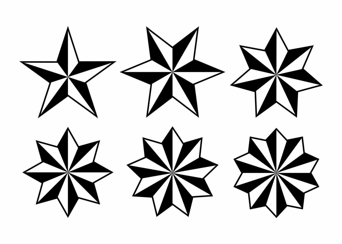 sterren icoon reeks vector. verschillend vorm van zwart en wit sterren geïsoleerd Aan wit achtergrond. vector