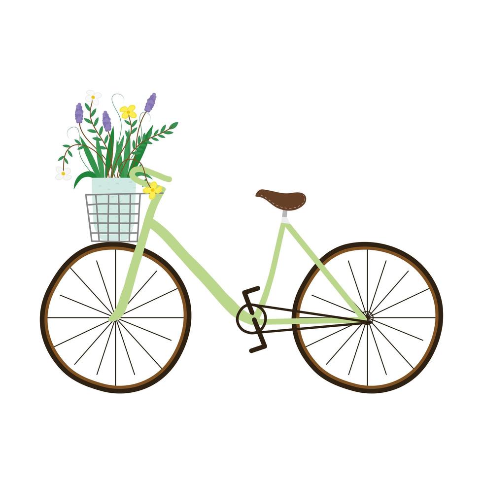 fiets met mooie bloemendecoratie in mand vector