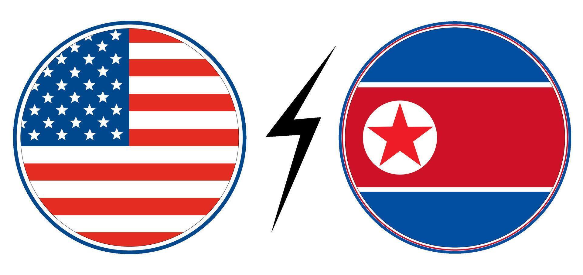 Verenigde Staten van Amerika vs noorden Korea. vlag van Verenigde staten van Amerika en noorden Korea in cirkel vorm vector