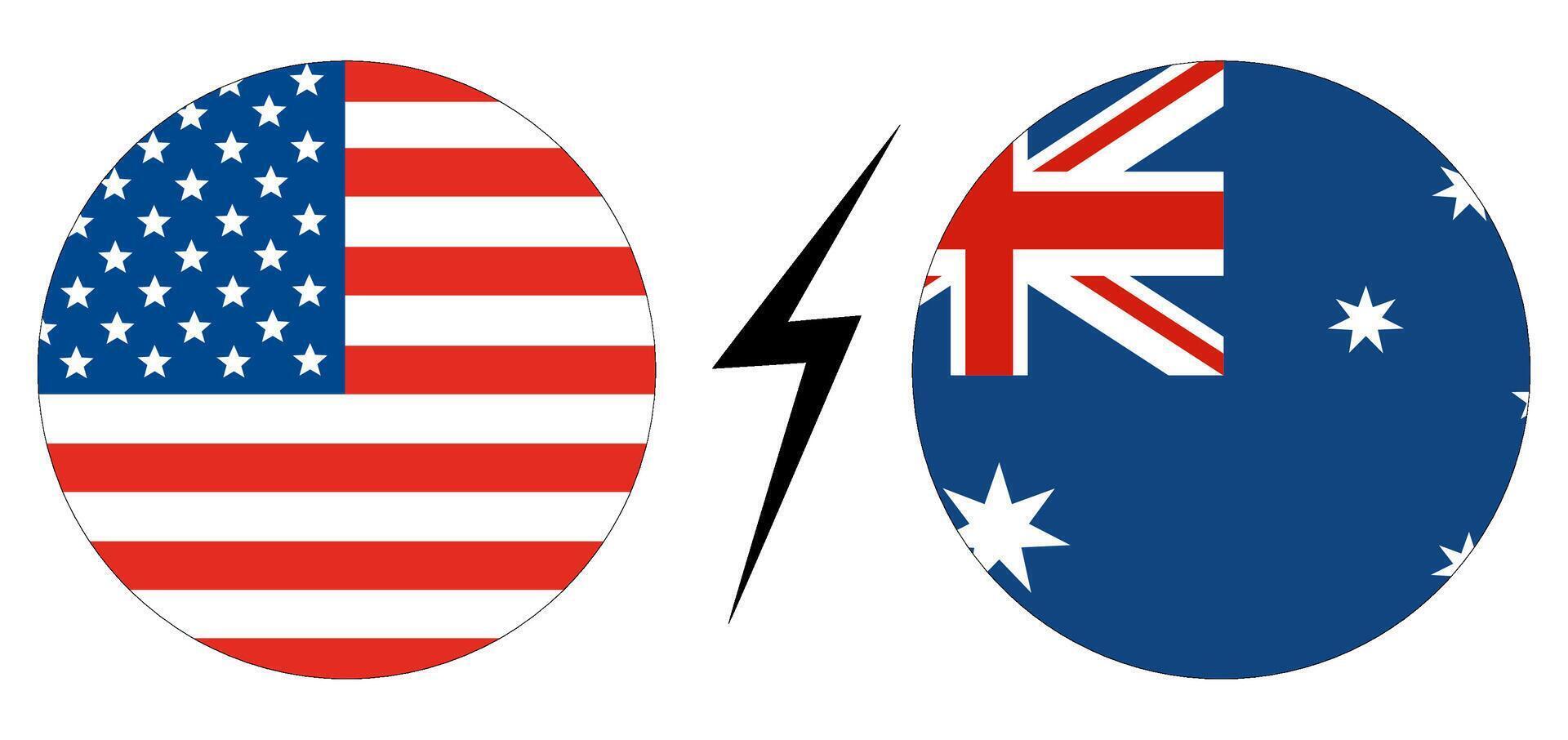 Verenigde Staten van Amerika vs Australië. vlag van Verenigde staten van Amerika en Australië in cirkel vorm vector