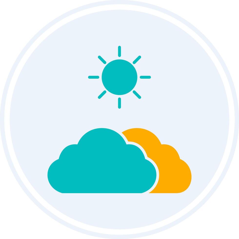 wolken en zon glyph twee kleur cirkel icoon vector