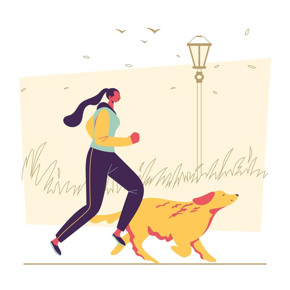 vrouwen met een concept voor het rennen van huisdieren vector