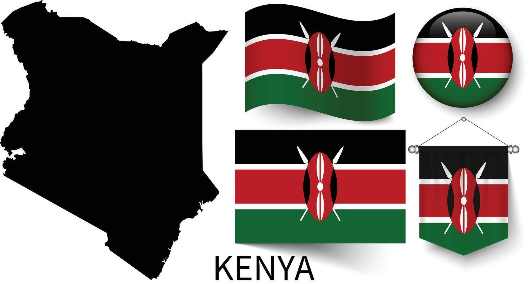 de divers patronen van de Kenia nationaal vlaggen en de kaart van de Kenia borders vector